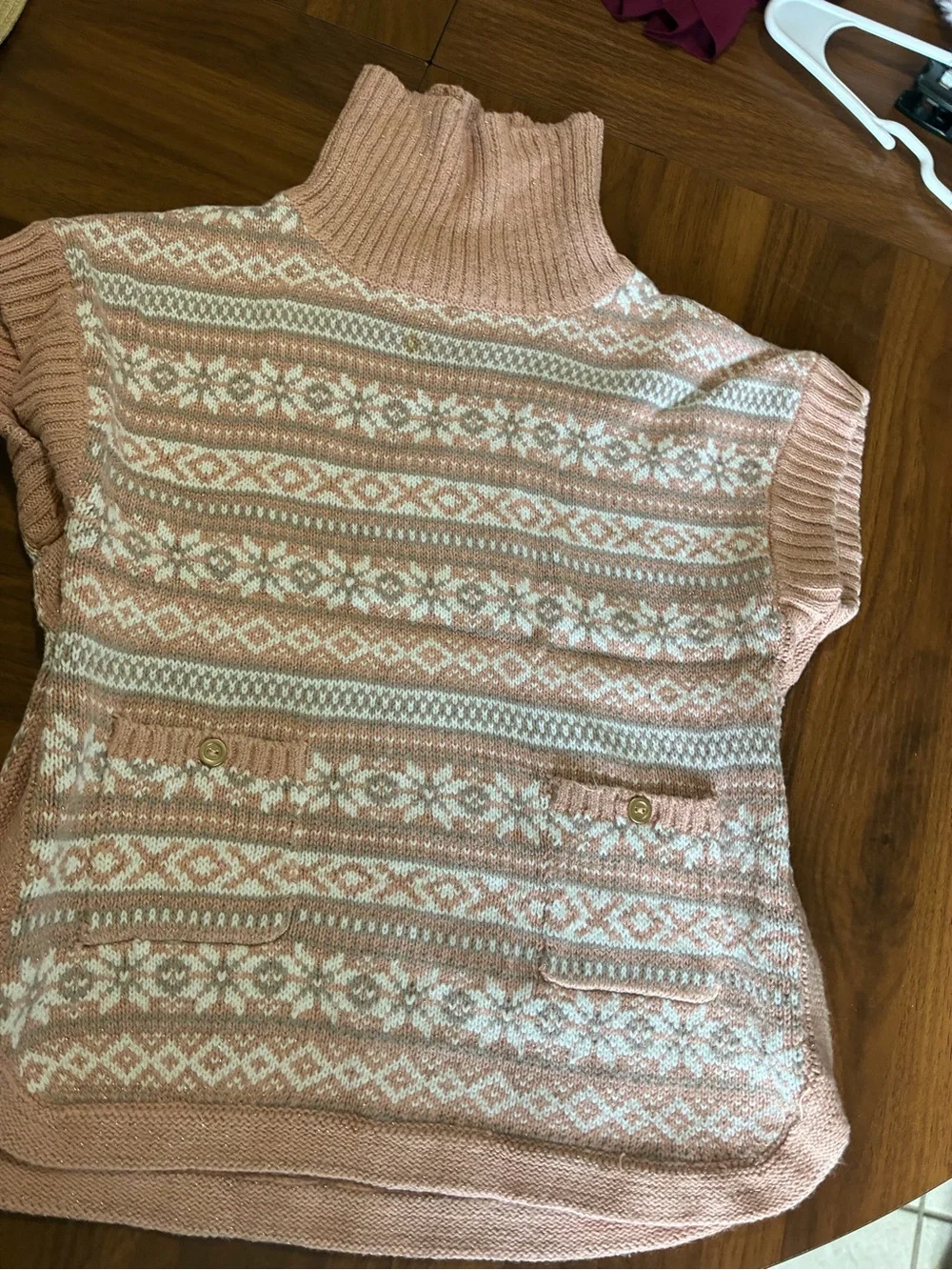 Girls' Pink Fair Isle Turtleneck Sweater Coat